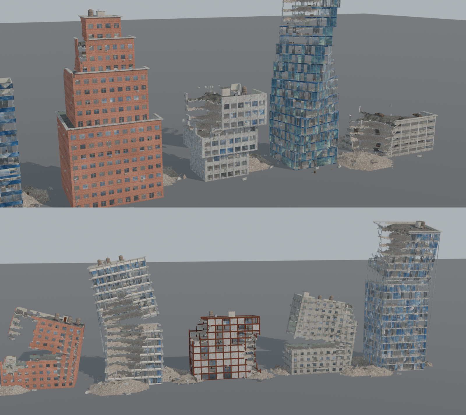 Building types, intact and destroyed