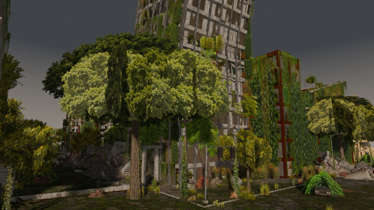 Street level in a fully overgrown city
