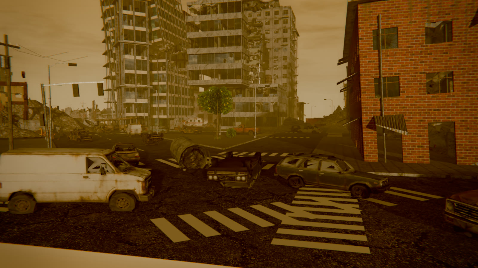 Street with wrecked cars